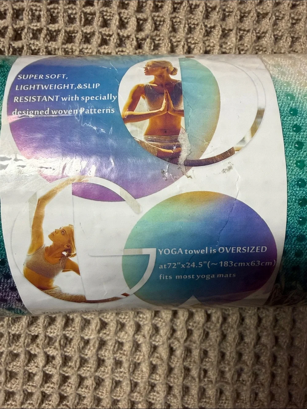 Oversized Turquoise Purple Gradient Yoga Towel - Non-Slip Waffle Weave